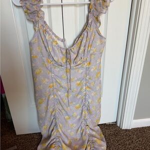 Vici Lavender Floral Ruffle Strap Dress with Yellow Accents